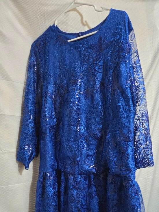 SHEIN Dresses & Skirts - Women’s Royal Blue Lace Sequin Dress 3XL – Elegant 3/4 Sleeve Special Occasion P
